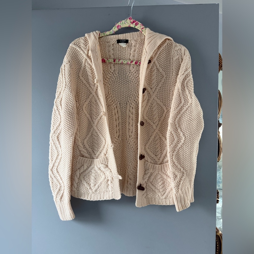 Vintage JCrew Handknit Wool Cableknit Cardigan